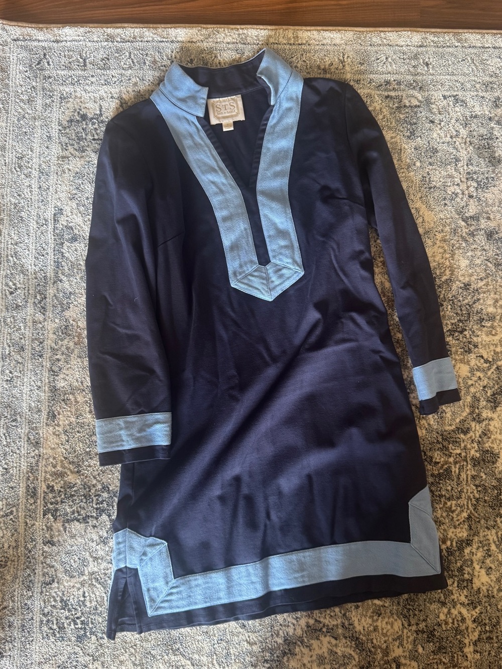 Sail to Sable Navy Mini Dress with Light Blue Trim